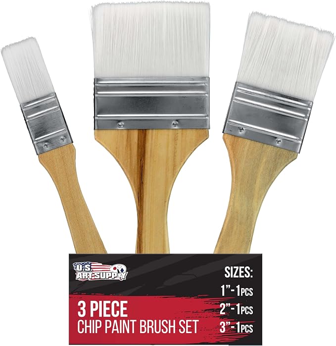 U.S. Art Supply 3 Pack of Variety Size Synthetic Bristle Paint, Chip and