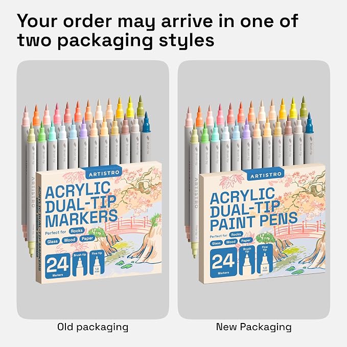 ARTISTRO 24 Pastel Dual-Tip Acrylic Paint Marker Pens for Drawing | For Fabric, Rock, Glass, Wood, & Molds, Arts & Crafts Gift for Adults, Teens, & Kids, Classroom Must Haves & School Supplies