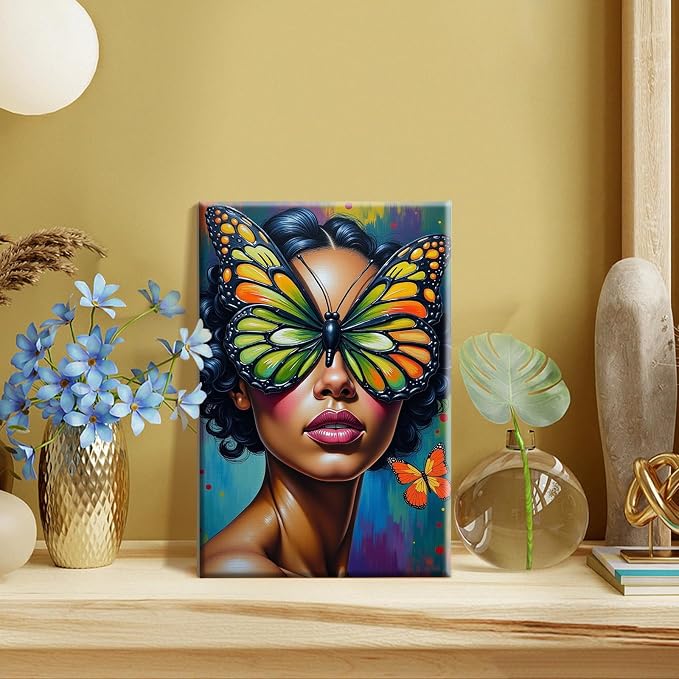 SparkGlow Butterfly Woman Framed Paint by Numbers Kit for Adults | 8×12 Inch Painting by Numbers | Include Easel | Premium Materials | Relax and Fun | Number Painting for Gifts | Home Decor