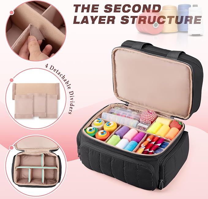 Marscamd Sewing Organizer Bag with Detachable Dividers, Black (Bag Only)