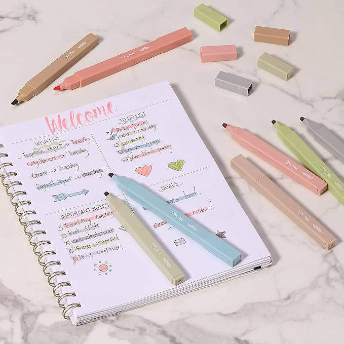 Mr. Pen- Aesthetic Highlighters No Bleed, 8 Pack, Vintage Colors | Chisel Tip, Cute Highlighters Assorted Colors for Journaling, Highlighting, Underlining, Fast Dry, Back to School Supplies