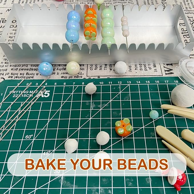 Uiyofok Bead Baking Rack,Polymer Clay Tools for Bead Maker,Drying Rack for Polymer Clay Jewelry Making Supplies(with 20 Pins & 2 Roll of Elastic Strings)