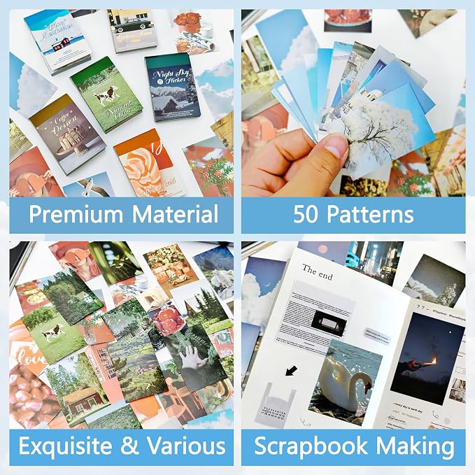 PRSTINCOL 6 Sets 300 Pcs Washi Stickers Book, Vintage Aesthetic Sticker Set for Journaling Scrapbook Decoration Bullet Journal,Stamps Flowers Ticket Theme Stickers for Art Diary Craft Planner