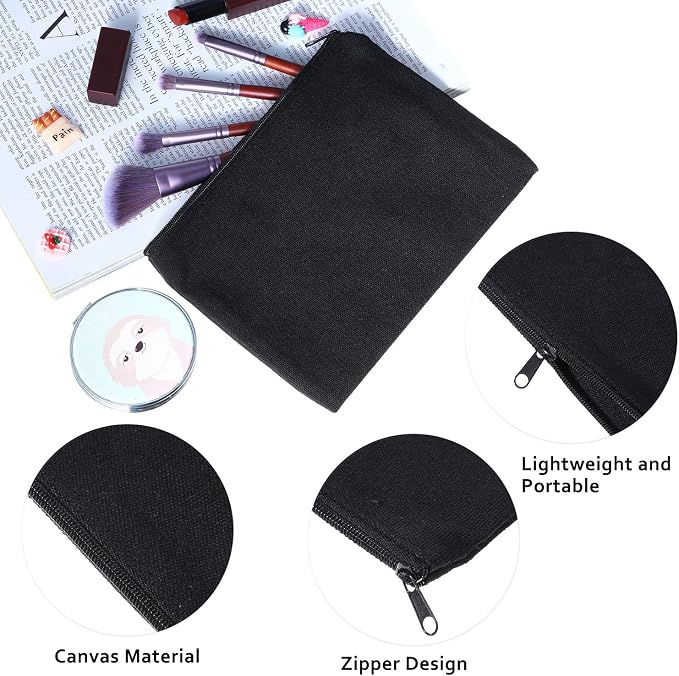 meekoo 16 Pcs Blank Canvas Zipper Pouch Makeup Bag,M;Black