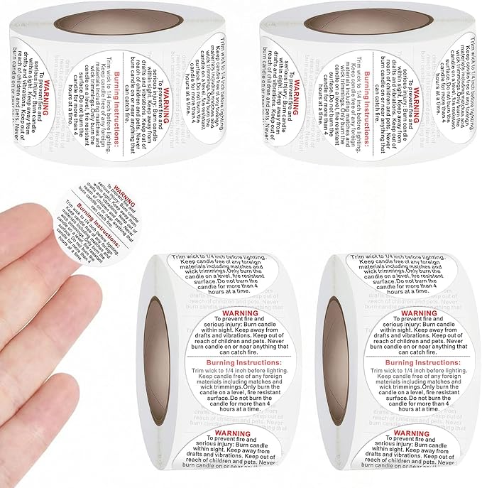 2000PCS Candle Warning Labels: 1 Inch Candle Wick Stickers Candles Jars Safety Stickers Warning Labels for Small Candles Making Supplies