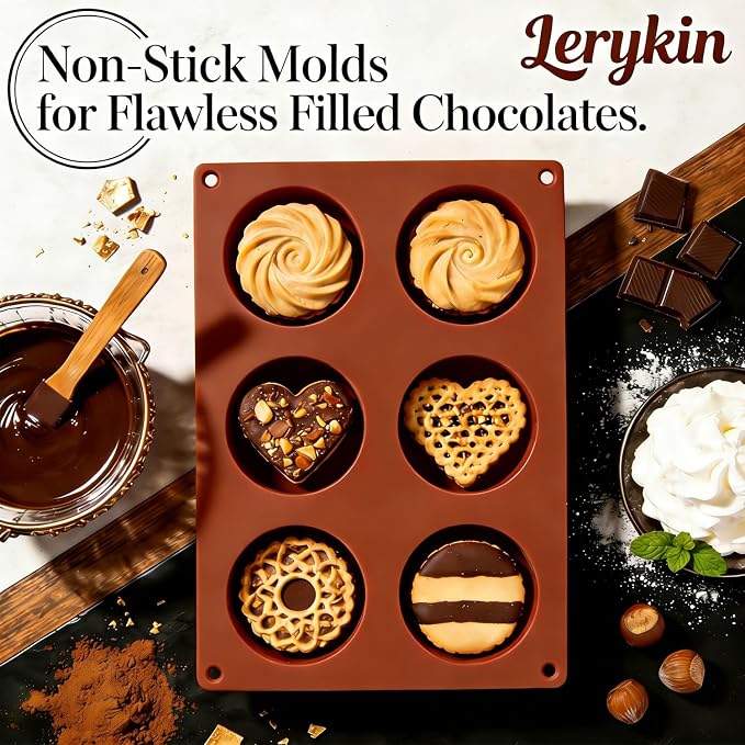 Lerykin 6-Cavity Silicone Baking Mold Non-Stick, 3 Pack Round Cylinder Chocolate Covered Cookie Molds for Candy, Cupcake, Jelly, Brownies, Pudding, Mini Soap - Dishwasher Safe