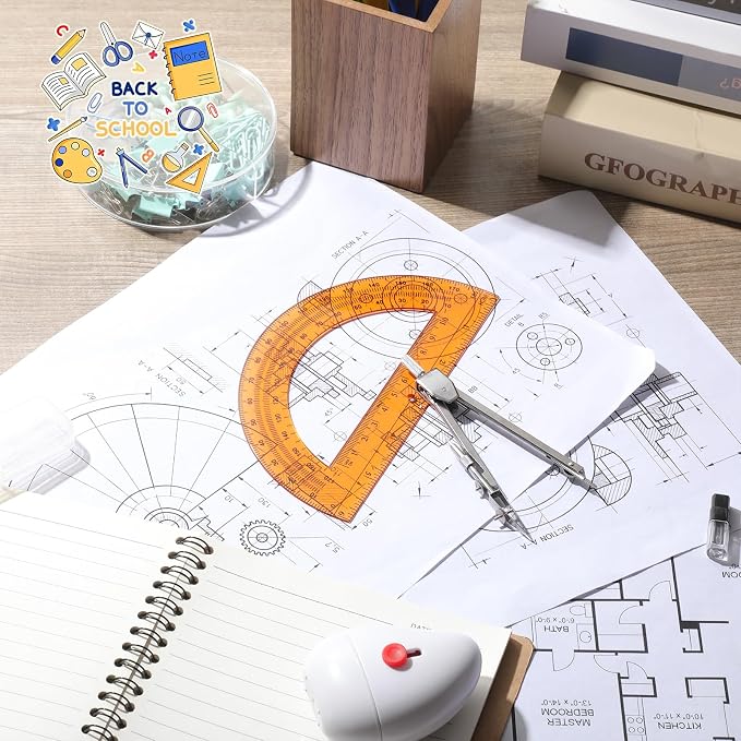 EBOOT Drawing Compass and 6 in Protractor Geometry Set, Orange | Geometry Math Set, Swing Arm Protractor Ruler Compass, Geometry Drawing Tools for Measuring Angles