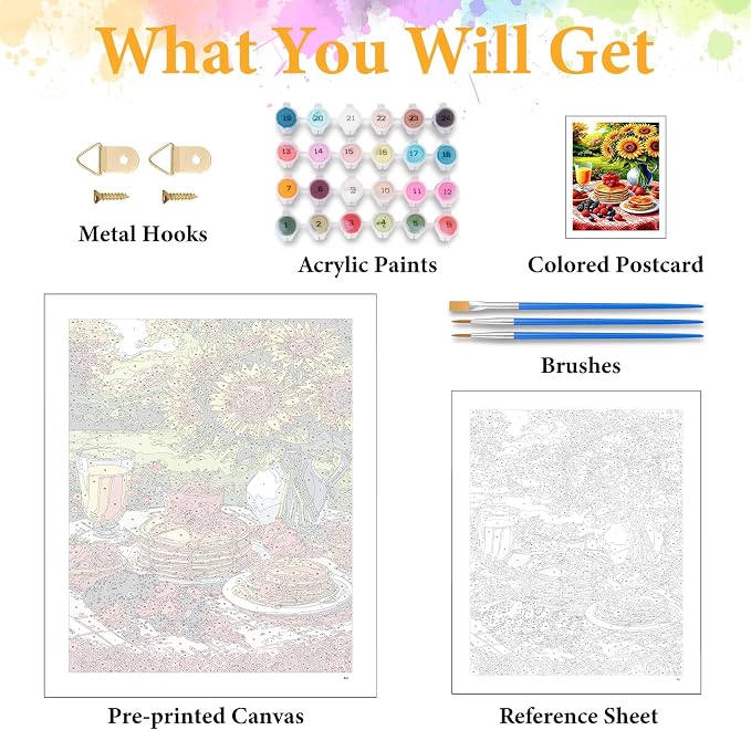 Paint by Numbers Kit for Adults, Sunflower & Pancake Breakfast, 16x20 Inch