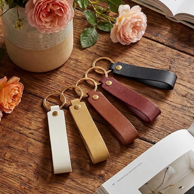 Wavyknot 100 Pcs Leather Keychain Blanks, 5.6 x 0.8 Inches, Colorful