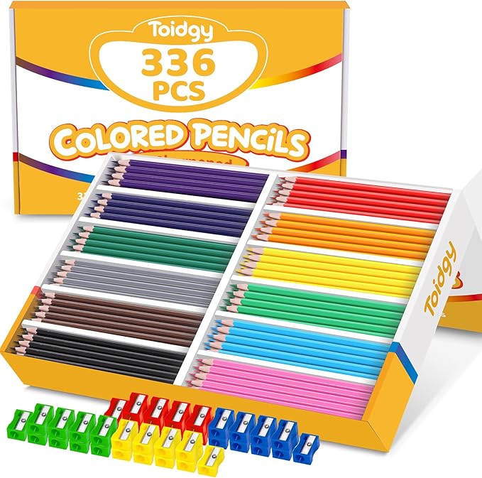 336 Packs Colored Pencils Bulk Classroom, Colored Pencils for Kids 12 Color | Coloring Pencil Set Plus 36 Sharpeners, Pre-sharpened Color Pencils, Back to School Supplies Bulk for Teachers