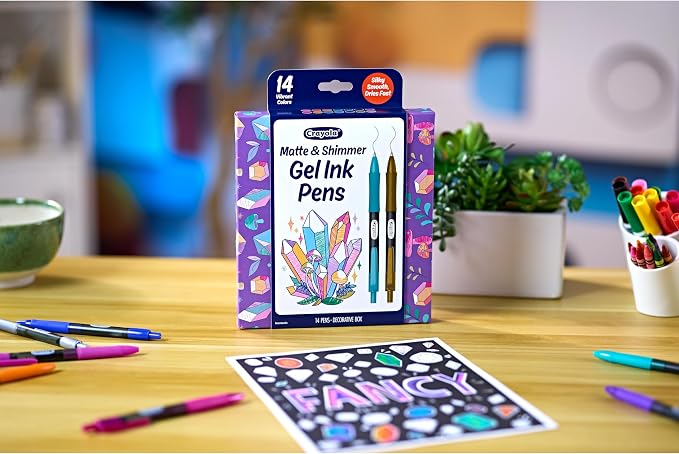 Crayola Gel Ink Pen Marker Set, 14 Matte & Glitter Pens, Gel Pens for Coloring, Fine Point, Gift for Kids & Teens, Ages 4+
