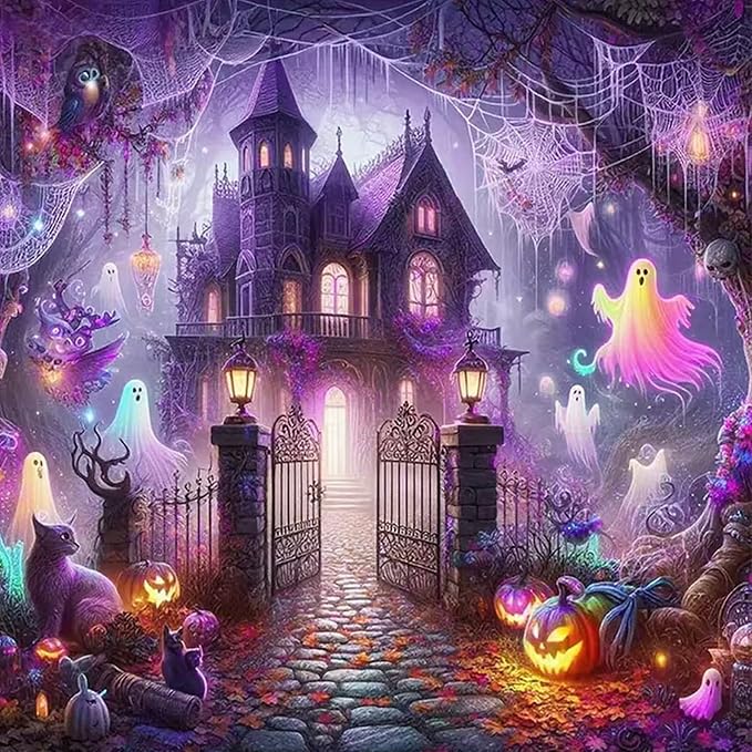 mrpwnle Diamond Art Kits for Adults, Halloween Diamond Painting Kits | Halloween Castle Diamond Art Painting Kits for Adults, 5D Round Full Drill Gem Art Diamond Dots Kits, Home Decor 13.8x13.8 in