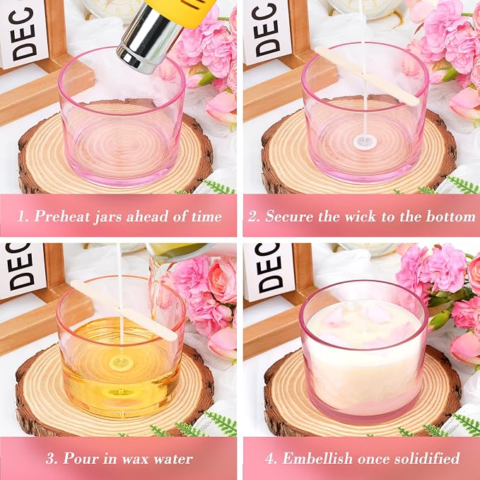 CONNOO 8 Pack 12 OZ Pink Glass Wide Mouth Candle Jars