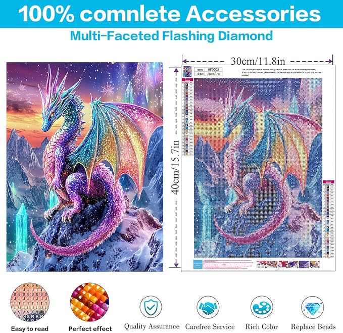 Square Drill Diamond Painting Dragon Diamond Art Square Drills 12x16inch | 5D Dragon Square Diamond Painting Kits for Adults, Dragons Diamond Art Square Gems DIY Kits for Home Wall Decor Gifts