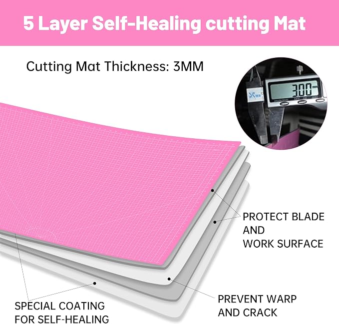 Headley Tools Thickened 36 x 48 Inch Self Healing Sewing Cutting Mat, A0 Rotary Cutting Sewing Mat for Crafts, Double Sided 5-Ply Table Cutting Board for Fabric Quilting Leather Hobby, Pink/Purple