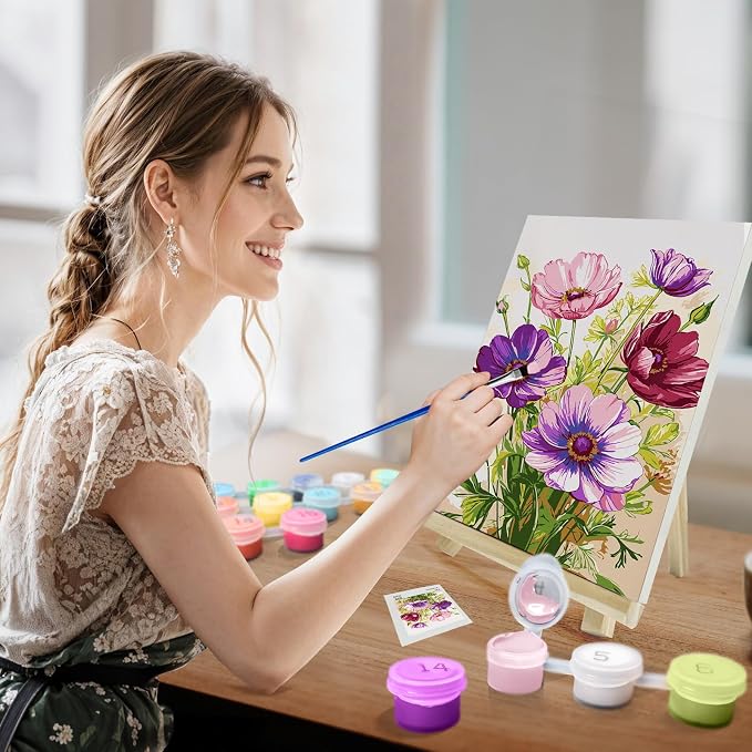 JOOZ Paint by Numbers Kit for Adults with Frame, Flowers, 8x12 Inch