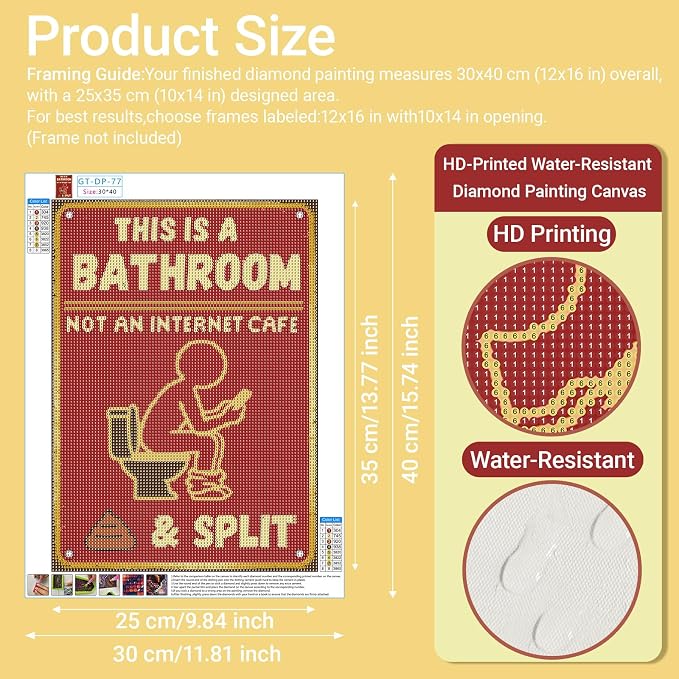 Gamteldot Bathroom Diamond Art Kits for Adults Beginner,Motivational Quotes Diamond Art 5D Full Drill DIY Diamond Dot,Diamond Painting with Complete Tool,Gem Art Craft for Home Wall Decor Gift-12x16in