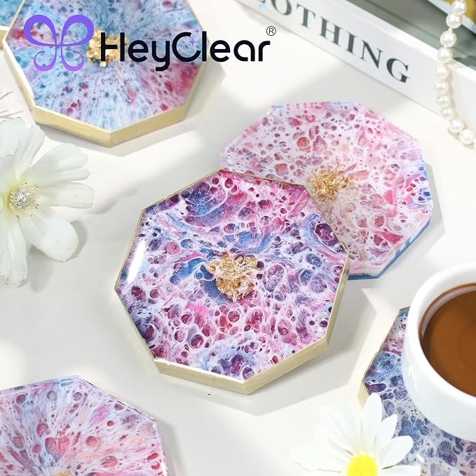 HeyClear Coaster Resin Molds Silicone, 6-Cavity Octagon Epoxy Resin Mold | for Crafts DIY Tray, Cup Coasters, Flower Bouquet Preservation, Resin Art, Home Decoration, Flexible, Easy to Clean & Demold