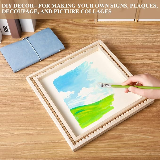 Wenqik 4 Pack Beaded Wood Panels Boho Style Wood Canvas Board Unfinished Wooden Panel Boards for DIY Crafts Painting Pouring Drawing Art Projects(10 x 10 Inch)