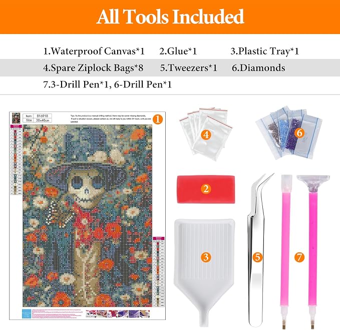 Diamond Art Kits for Adults, Flowers Skull Diamond Painting for Beginners | 12x16 Inch, Full Drill Round Dots, Skeleton DIY 5D Gem Art Craft Kits, Home Wall Decor, Stress Relief Relaxing Hobby Gift