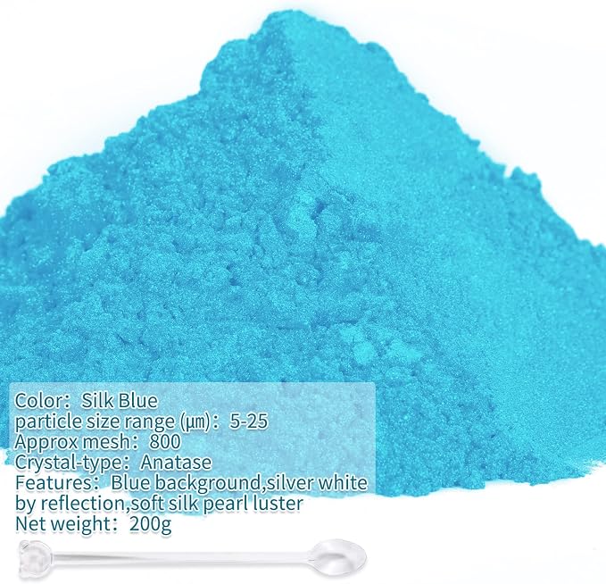 Mica Powder,7.05OZ（200g）,Silk Blue Mica Powder Pigment for Epoxy Resin，Lip Gloss，Paint，Dye，Soap Making，Nail Polish,Candle Making,Bath Bombs(Silk Blue)