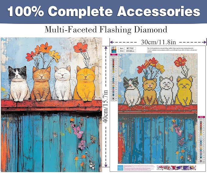 ijbnhd Cat Diamond Art Kits for Adults 12x16in