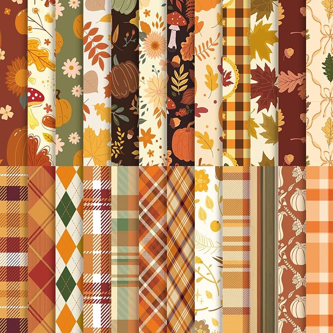 24 Sheets Fall Thanksgiving Scrapbook Paper Double-Sided, 11.4×11.4 Inch