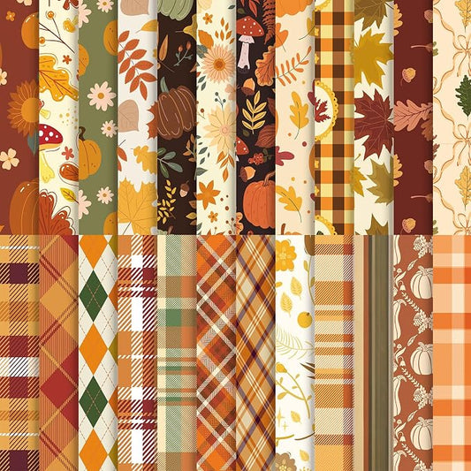 24 Sheets Fall Thanksgiving Scrapbook Paper Double-Sided, 11.4×11.4 Inch