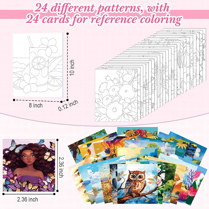 Sherr 24 Pcs Pre Drawn Canvas for Adult, Mixture, 8 x 10 Inch