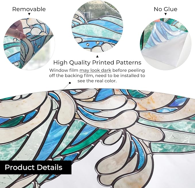 ADD.HERES Stained Glass Window Film, Window Film Decorative, 17.5 x 39.37in