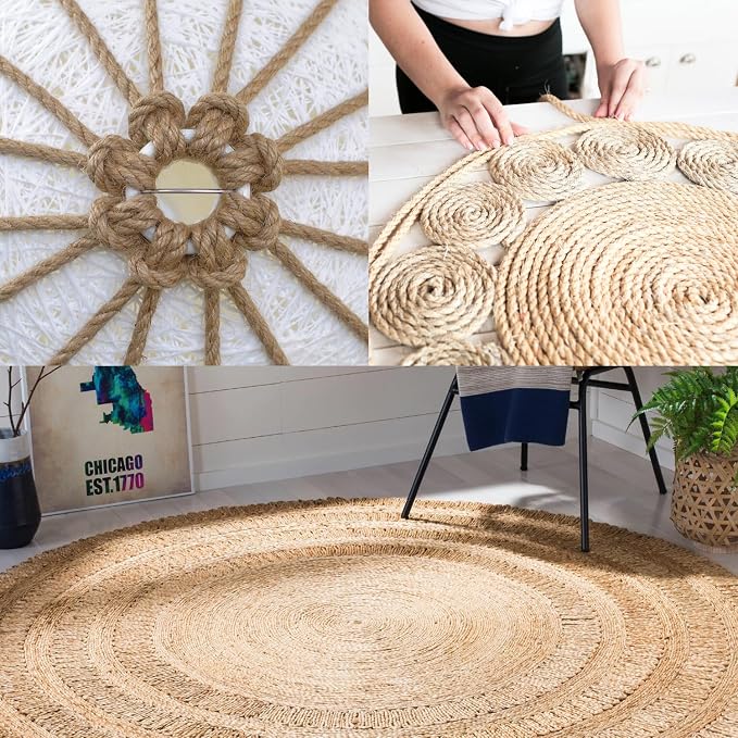 Vanhench Jute Rope 5MM (1/5 inch) 106 ft | 6Ply Twisted, Heavy Duty and Thick Twine Rope Bulk, Crafts Projects Cat Scratcher Post Tree Arts & Crafts Home Decoration