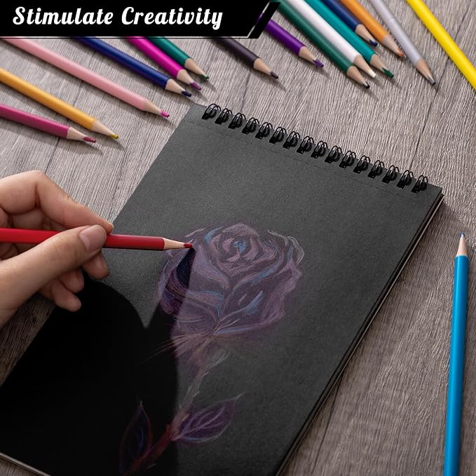 Drawing Sketchbook Kit, A5 Sketch Book with 36 Color Pencils, Three Color Black Sketch Pad, Acid-Free Sketch Pad for Kids, Artist, Art Paper Drawing Supplies for Gifts (5.8×8.3 inch) (Pack of 3)