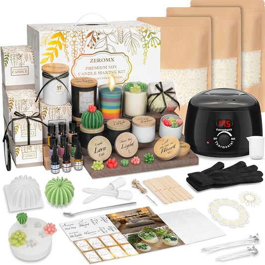 ZEROMX Complete DIY Candle Making Kit for Beginners Digital Wax Melter | User-friendly kit to make beautiful crafts & handmade gifts.