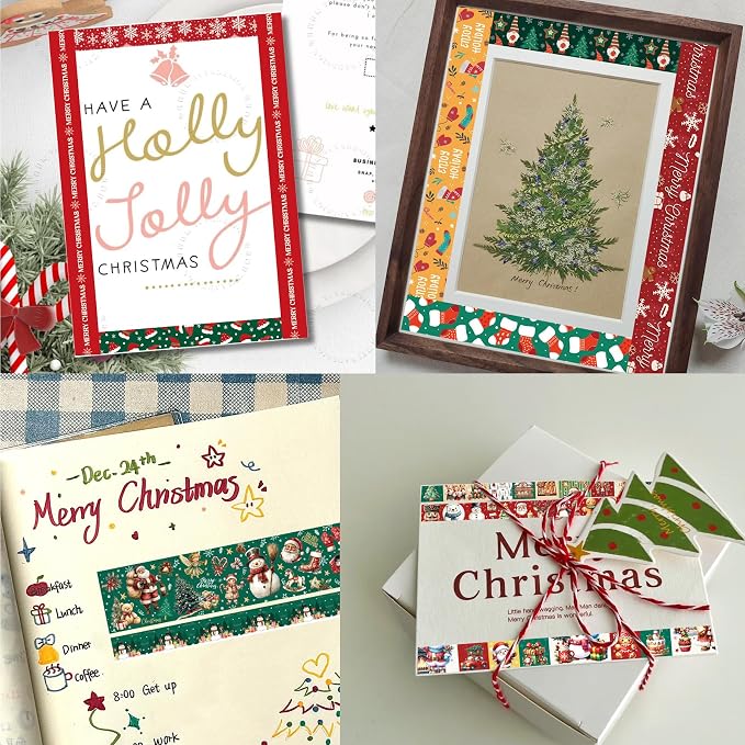 27 Rolls Christmas Vintage Washi Tape Set - Retro Holiday Decorative Tapes with Snowman, Santa, Christmas Tree Designs - DIY Craft Supplies for Scrapbooking, Journaling, Gift Wrapping