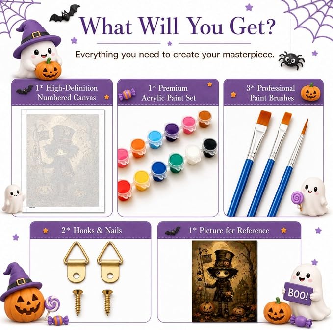 TELMOXA Fall Paint by Numbers Kit for Adults, 16x16 in | Halloween Paint by Numbers, Acrylic Oil Painting, Colored Canvas, Painting Kit, DIY Craft Kits, Gifts, Home Wall Decor