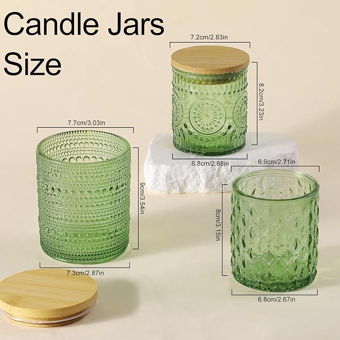 12Pack Green Candle Jars - 3 Styles Candle Jar with Lids for Any Décor
