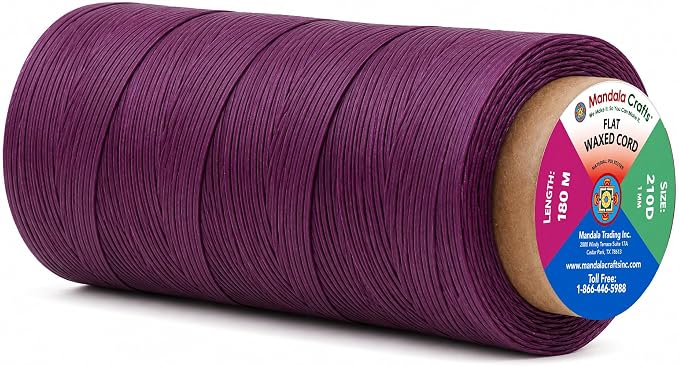 Mandala Crafts 210D 1mm Plum Flat Waxed Thread for Leather Sewing