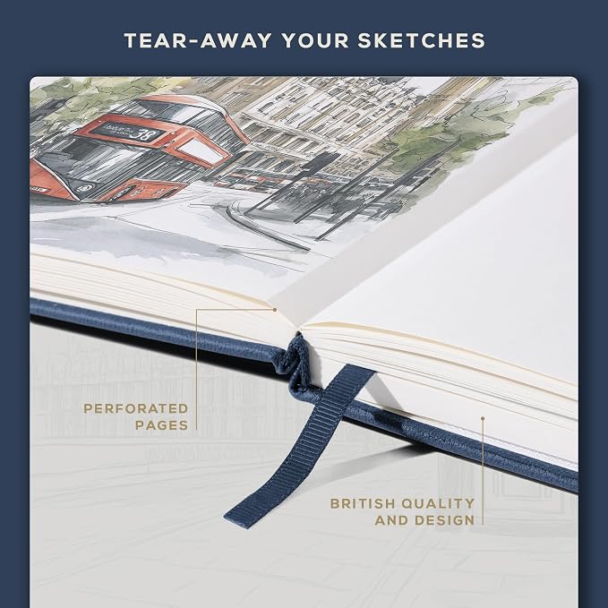 Beechmore Books 8x8 Square Mixed Media Sketchbook 160 GSM/98lb, Gift Box | Vegan Leather Hardcover Art Journal with Lay-Flat Binding, Perforated Ivory Pages for Drawing & Doodling