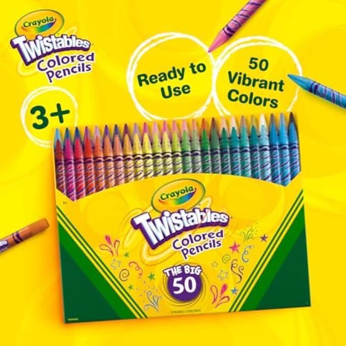 Crayola Twistables Colored Pencil Set (50ct), Cool Back to School Supplies for Kids, No Sharpen Colored Pencils for Girls & Boys, 4+ [Amazon Exclusive]