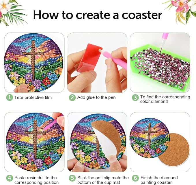 8 Pack Diamond Art Coasters Kits-Cross Diamond Painting Coasters for Adults