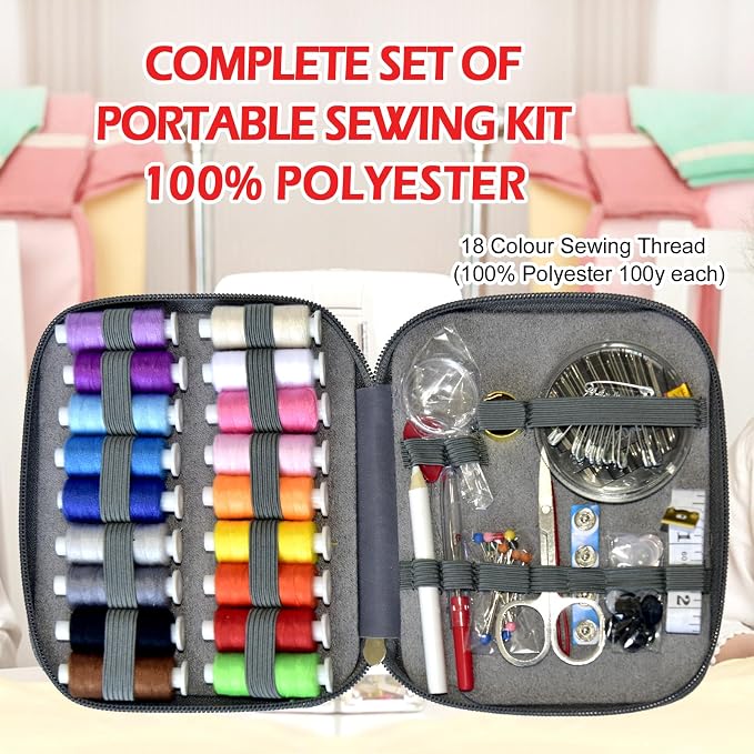 Sewing Kit with Case Portable Sewing Supplies for Home Traveler, Adults, Beginner, Emergency, Contains 18 Sewing Thread, Scissors, Needles, Measure etc (Grey）