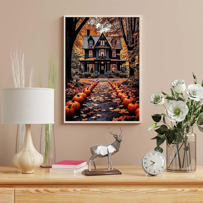 Landscape Paint by Number for Adults, Halloween Paint by Numbers for Adults | House Painting by Numbers for Gift Home Wall Decor (Halloween, 16x20 inch)
