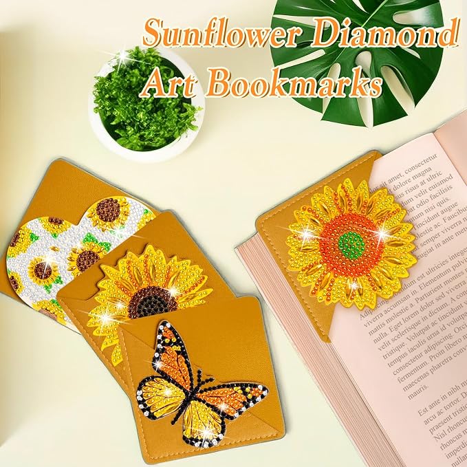 WIVICO 8Pcs Diamond Painting Bookmarks, Diamond Pearl Art Kits for Adults | DIY Bookmark,Diamond Dots Paint By Numbers Kit,Gifts for Book Lovers(Sunflower)