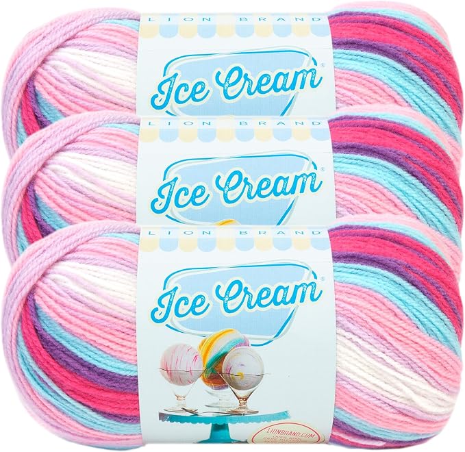 Lion Brand Yarn, Ice Cream Crochet Yarn, Raspberry Ripple, Multi, 3 Pack