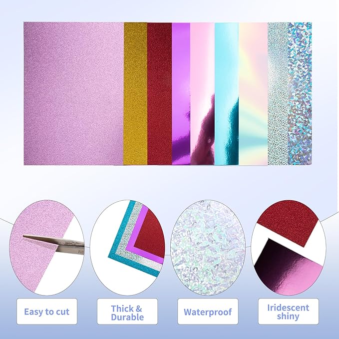 30 Pack Metallic Glitter Cardstock Paper Sheets 250gsm/92lb 6×8inch