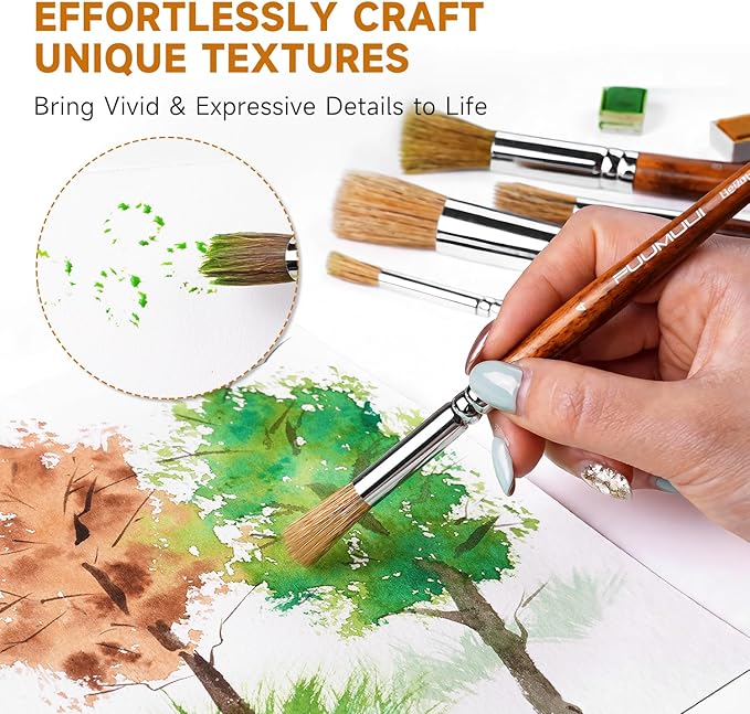Fuumuui Texture Paint Brush Set, 5Pcs Hollow Natural Hog Split Bristle Flat Artist Paint Brushes for Watercolor, Gouache, Acrylic and Oil, Textured Canvas Creation for Beginners & Professional