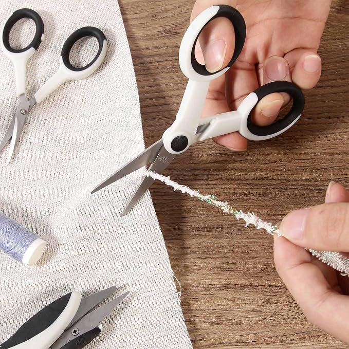 SCAIKTIG 5" Detail Scissors with Slanted-tip, Small Embroidery Scissors All Purpose For Sewing, Fabric, Paper Craft Cutting, White, 3-Pack