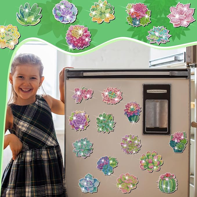 Remuuly 30 Pcs Succulent Diamond Painting Magnets Diamond Art Magnets Kits | Plant Diamond Art Kits for Adults, Refrigerator Magnet, 5D Rhinestone Fridge Magnetic Sticker, Diamond Club Gifts, DIY Crafts