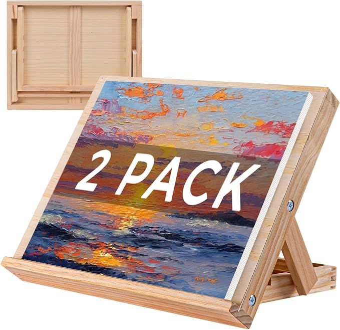 Koseibal 2 Pack Tabletop Wood Easel Stand for Art Painting Canvas Display | Portable Angle Wooden Art Easel Stand, Adjustable Sketching Board for Student, Artist, Beginner Canvas Painting