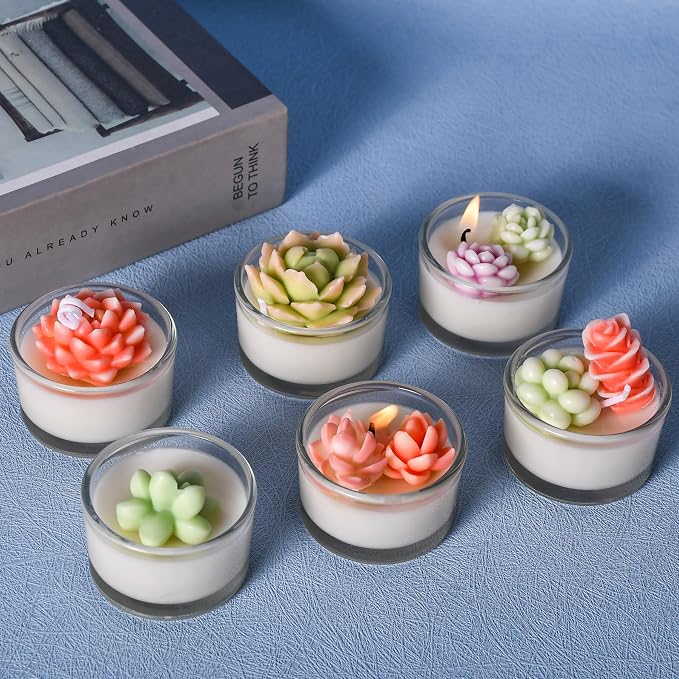 12PCS Succulent Flower Candle Molds Epoxy Resin Wax Mold Silicone Candle Moulds for Candle Craft Making Handmade Gift Ornaments Decoration